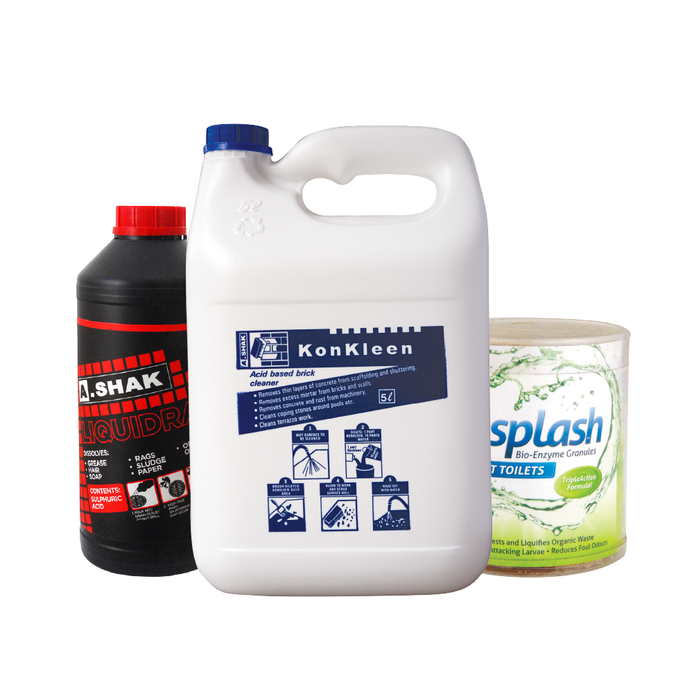 A.Shak cleaning agents category Wall Wash KonKleen Spirit of Salt Liquidrain Biosplash Septic Tank Biosplash Pit toilet